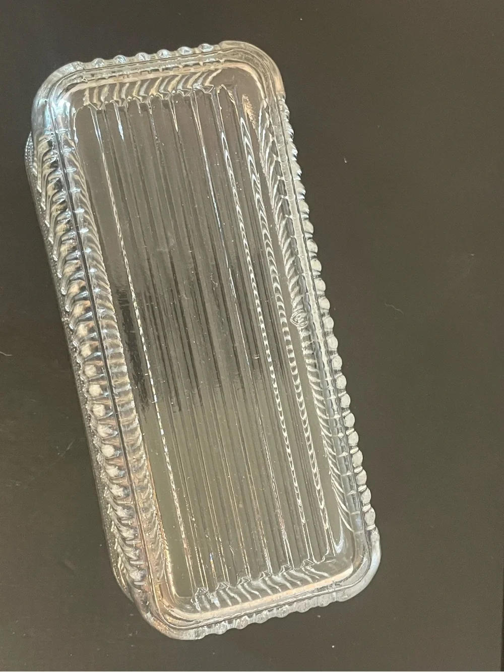 Vintage Federal Glass Rectangle Refrigerator Dish Vegetables Ribbed